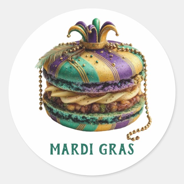 Mardi Gras Royal Macaron Runder Aufkleber (Vorderseite)