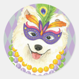 Mardi Gras Samoyed Runder Aufkleber