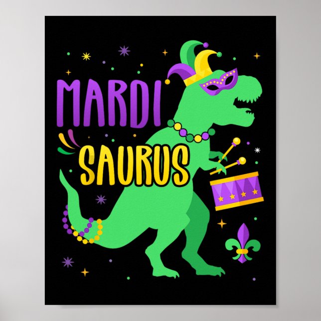 Mardi Gras Saurus Dinosaur T-rex mit Jester-Joker Poster (Vorne)