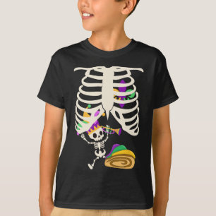 Mardi Gras Schwangerschaft Ankündigung Skelett von T-Shirt