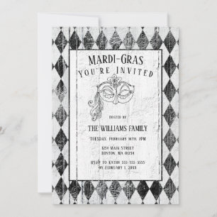 Mardi Gras Schwarz-weiß Masquera Masquera Einladung