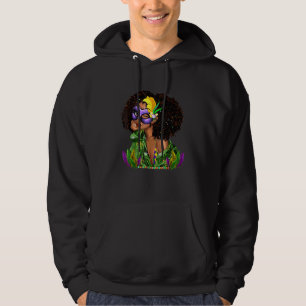 Mardi Gras Schwarze Frau Lockiges Haar Zwinker Aug Hoodie