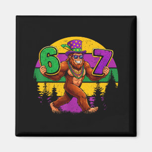 Mardi Gras Sechs Sieben 6 7 Meme Bigfoot Sasquatch Magnet