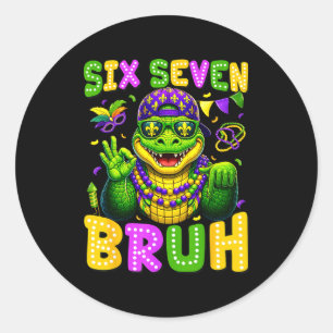 Mardi gras sechs sieben bruh Mardigator Alligator Runder Aufkleber