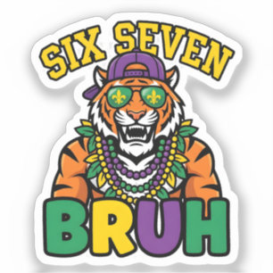 Mardi Gras Six Seven Bruh Flamingo 6 7 Meme  Aufkleber