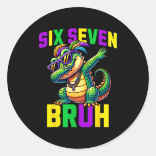 Mardi Gras Six Seven Bruh Mardigator Alligator 67 Runder Aufkleber
