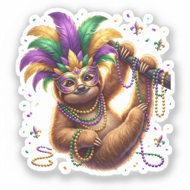 Mardi Gras Six Seven Bruh  Sloth 6 7 Meme  Aufkleber (Vorderseite)
