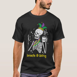 Mardi Gras Skeleton Beads Bling Funny Outfit Männe T-Shirt