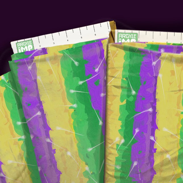 Mardi Gras Sparkle Flounce - Mardi Gras Colors Stoff (close-up with ruler)