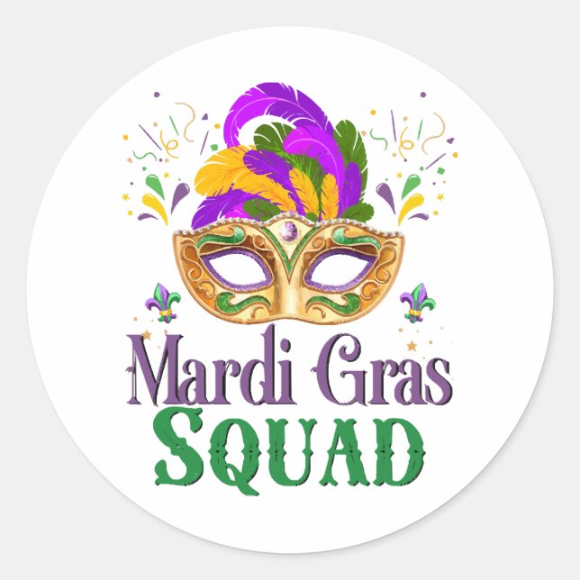 Mardi Gras Squad Runder Aufkleber (Vorderseite)
