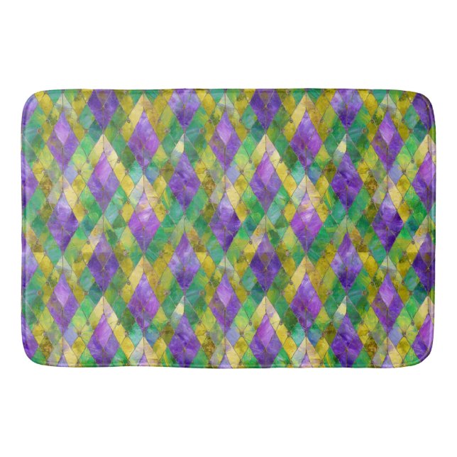 Mardi Gras Stainglas Harlequin Print Badematte (Vorderseite)