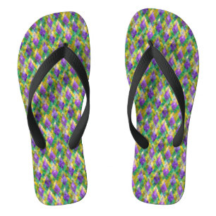 Mardi Gras Stainglas Harlequin Print Flip Flops