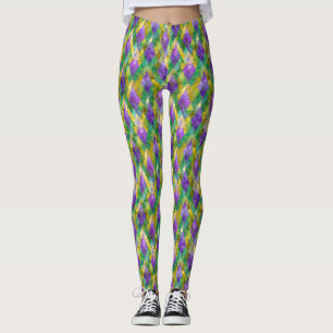 Mardi Gras Stainglas Harlequin Print Leggings
