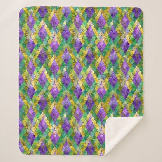 Mardi Gras Stainglas Harlequin Print Sherpadecke (Vorderseite)