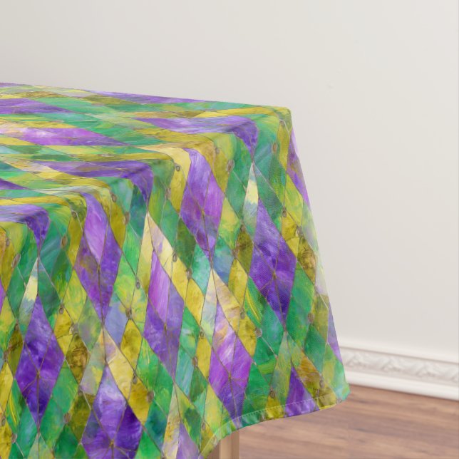 Mardi Gras Stainglas Harlequin Print Tischdecke (Beispiel)