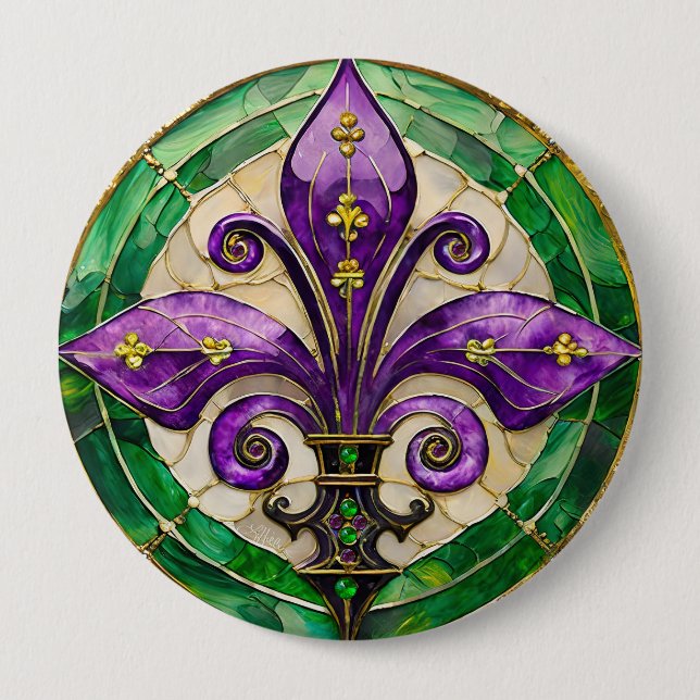 Mardi Gras Stains Glass Lilie Button (Vorderseite)
