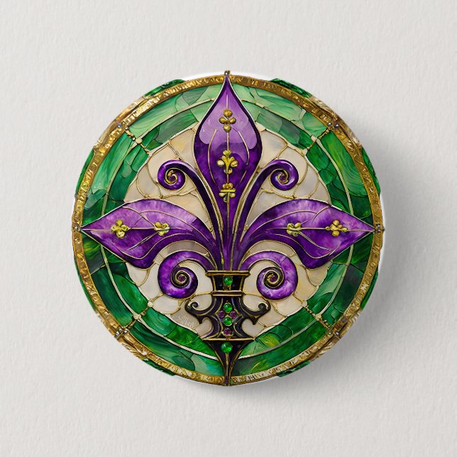 Mardi Gras Stains Glass Lilie Button (Vorderseite)