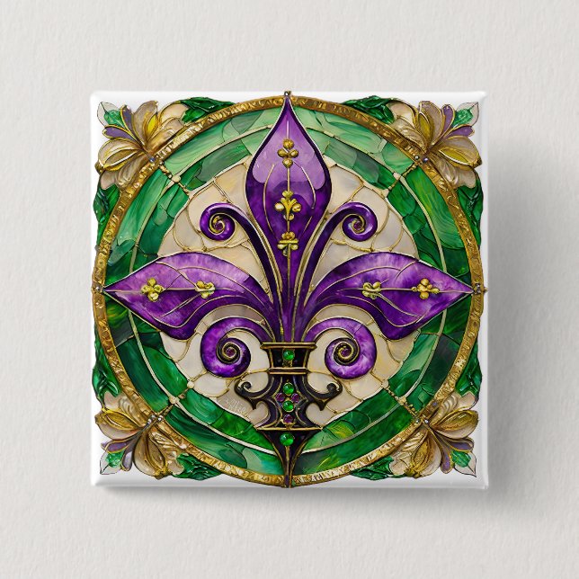 Mardi Gras Stains Glass Lilie Button (Vorderseite)