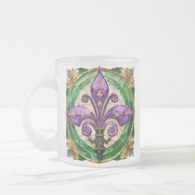 Mardi Gras Stains Glass Lilie Mattglastasse (Links)