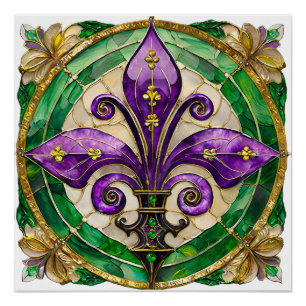 Mardi Gras Stains Glass Lilie Poster