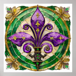 Mardi Gras Stains Glass Lilie Poster