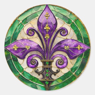 Mardi Gras Stains Glass Lilie Runder Aufkleber