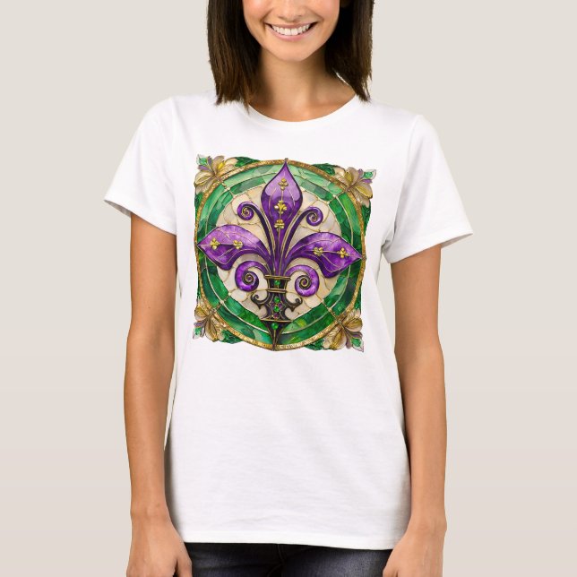 Mardi Gras Stains Glass Lilie T-Shirt (Vorderseite)