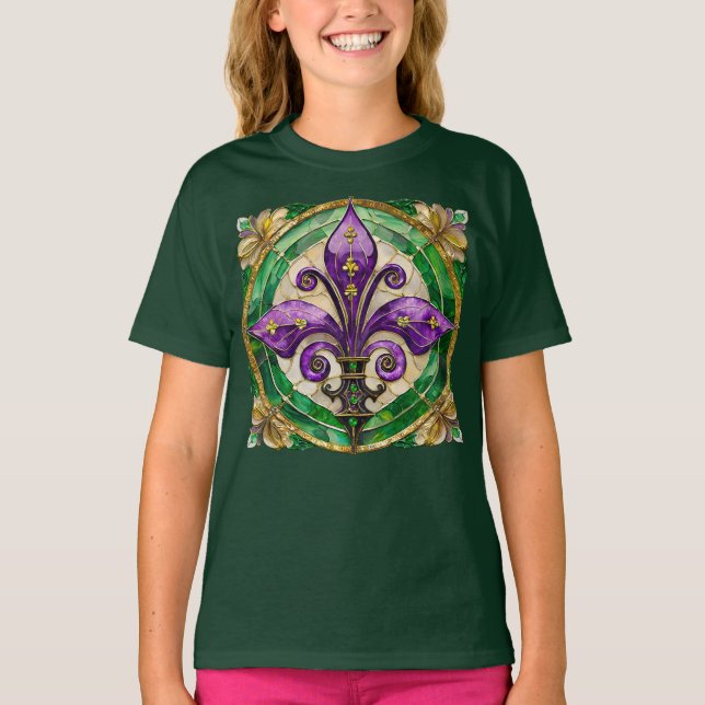Mardi Gras Stains Glass Lilie T-Shirt (Vorderseite)