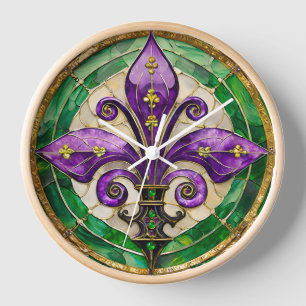 Mardi Gras Stains Glass Lilie Uhr