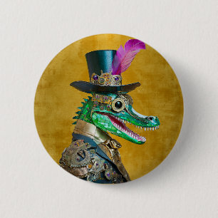 Mardi Gras Steampunk Party Animal Alligator Button