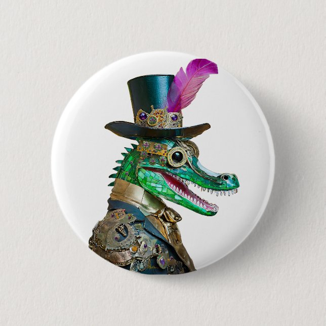 Mardi Gras Steampunk Party Animal Alligator Button (Vorderseite)