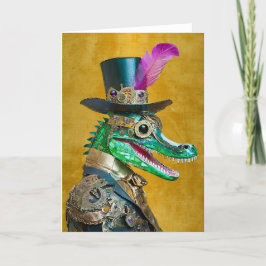 Mardi Gras Steampunk Party Animal Alligator Dankeskarte