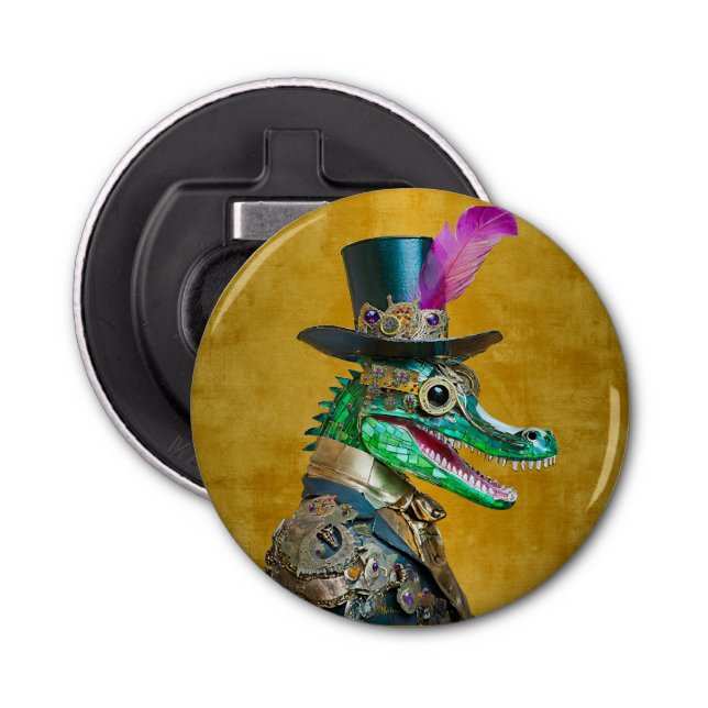 Mardi Gras Steampunk Party Animal Alligator Flaschenöffner (Vorderseite)