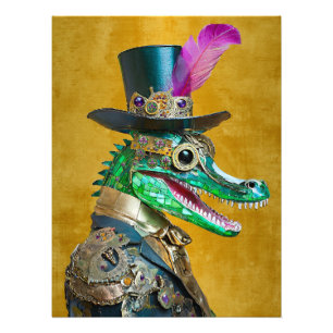 Mardi Gras Steampunk Party Animal Alligator Fotodruck