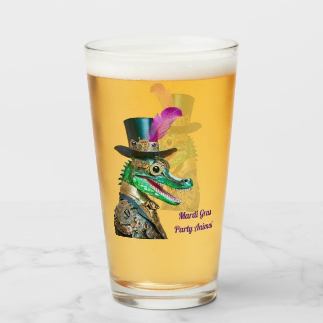 Mardi Gras Steampunk Party Animal Alligator Glas (Rückseite (gefüllt))