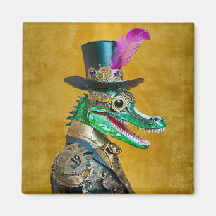 Mardi Gras Steampunk Party Animal Alligator Magnet