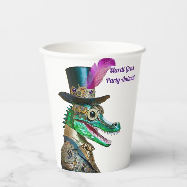 Mardi Gras Steampunk Party Animal Alligator Pappbecher (Vorderseite)
