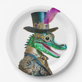 Mardi Gras Steampunk Party Animal Alligator Pappteller