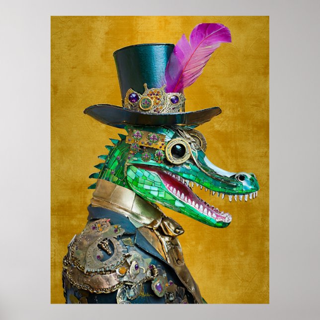 Mardi Gras Steampunk Party Animal Alligator Poster (Vorne)