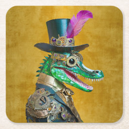 Mardi Gras Steampunk Party Animal Alligator Rechteckiger Pappuntersetzer