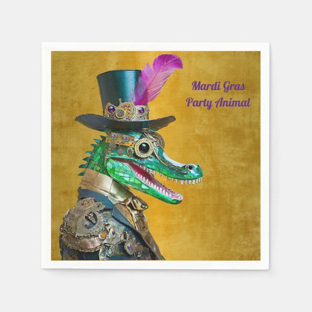 Mardi Gras Steampunk Party Animal Alligator Serviette (Vorderseite)