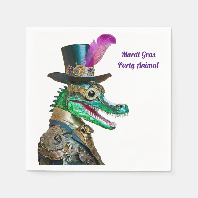 Mardi Gras Steampunk Party Animal Alligator Serviette (Vorderseite)