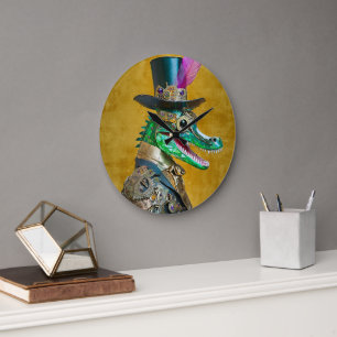Mardi Gras Steampunk-Party-Tier-Alligator Große Wanduhr