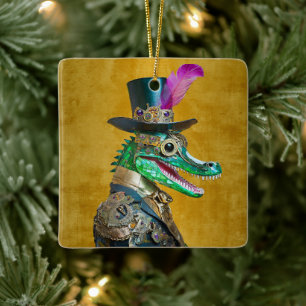 Mardi Gras Steampunk-Party-Tier-Alligator Keramikornament