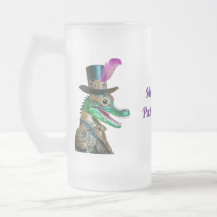 Mardi Gras Steampunk-Party-Tier-Alligator Mattglas Bierglas