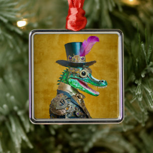 Mardi Gras Steampunk-Party-Tier-Alligator Ornament Aus Metall