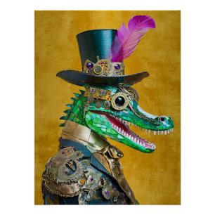 Mardi Gras Steampunk-Party-Tier-Alligator Poster
