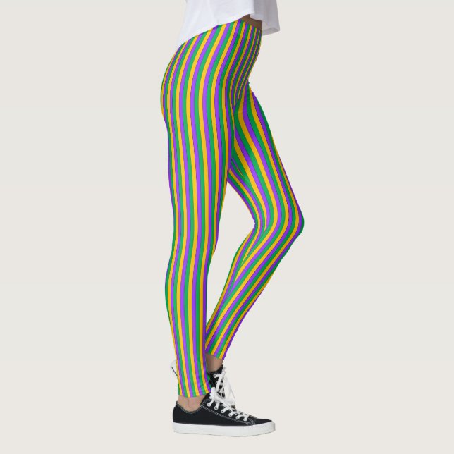 Mardi Gras Streifen Muster Lila-Gelb Leggings (Rechts)
