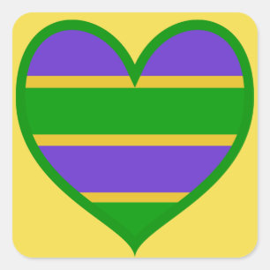 Mardi Gras Striped Heart Quadratischer Aufkleber
