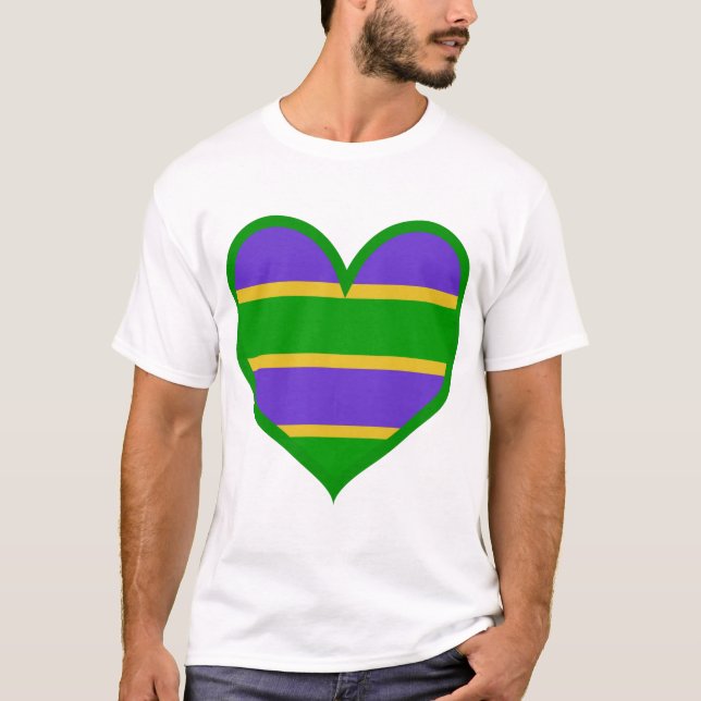 Mardi Gras Striped Heart T-Shirt (Vorderseite)